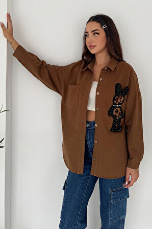 Leopar Ayıcık Armalı Gabardin Kumaş Gömlek Kahverengi