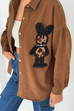 Leopar Ayıcık Armalı Gabardin Kumaş Gömlek Kahverengi