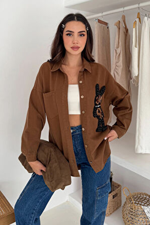 Leopar Ayıcık Armalı Gabardin Kumaş Gömlek Kahverengi