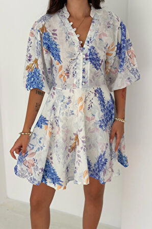 Kaplama Düğme Detaylı Keten Elbise