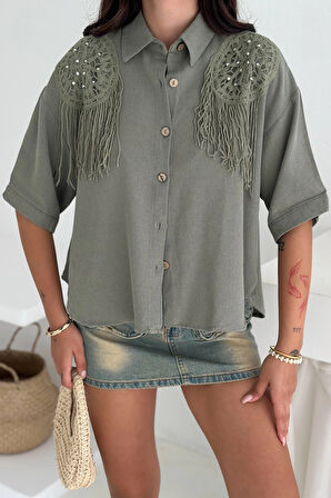 Yıkamalı Keten Gömlek Haki