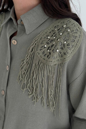 Yıkamalı Keten Gömlek Haki