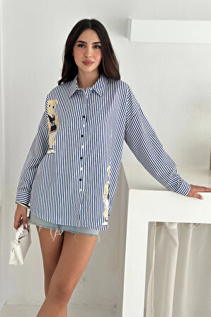 Ayıcık Baskılı Gömlek Lacivert