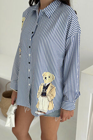 Ayıcık Baskılı Gömlek Lacivert