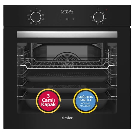 Simfer 0+9 Fonksiyon Airfry Siyah Dijital 3'lü Ankastre Set(8215 Fırın + 3508 Ocak + 8738 Davlumbaz)