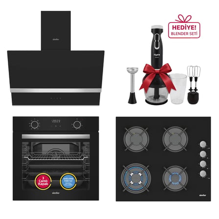 Simfer 0+9 Fonksiyon Airfry Siyah Dijital 3'lü Ankastre Set(8215 Fırın + 3508 Ocak + 8738 Davlumbaz)