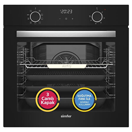 Simfer 10 Fonksiyon Airfry Siyah Dijital 3'lü Ankastre Set (8215 Fırın + 3500 Ocak + 8738 Davlumbaz)