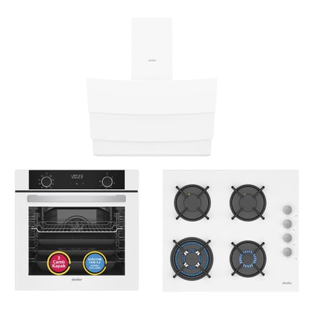 Simfer 0+9 Fonksiyon Airfry Beyaz 3'lü Ankastre Set (8216 Fırın + 3507 Ocak + 8707 Davlumbaz)