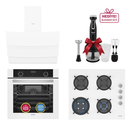 Simfer 0+9 Fonksiyon Airfry Beyaz 3'lü Ankastre Set (8216 Fırın + 3507 Ocak + 8707 Davlumbaz)