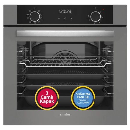 Simfer 10 Fonksiyon Airfry Gri 3'lü Ankastre Set (8217 Fırın + 3538 Ocak + 8740 Davlumbaz)