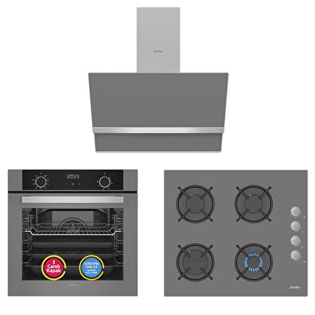 Simfer 10 Fonksiyon Airfry Gri 3'lü Ankastre Set (8217 Fırın + 3538 Ocak + 8740 Davlumbaz)