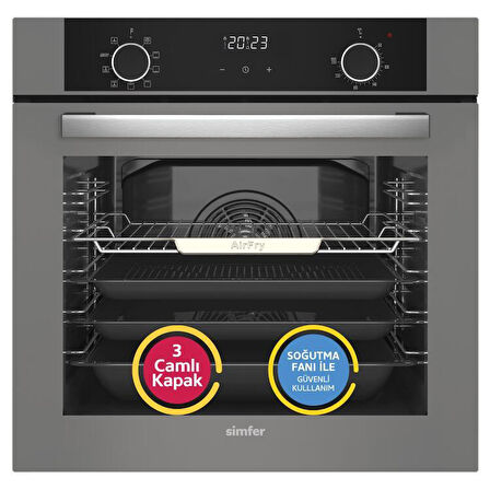 Simfer 10 Fonksiyon Airfry Gri 3'lü Ankastre Set (8217 Fırın + 3538 Ocak + 8740 Davlumbaz)