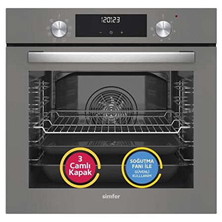 Simfer 9 Fonksiyon QS Dijital Gri 3'lü Ankastre Set (8223 Fırın + 3538 Ocak + 8736 Davlumbaz)
