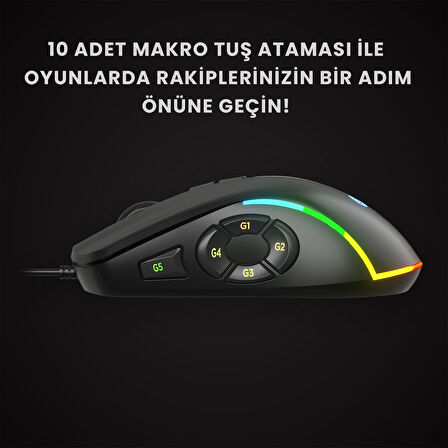 Lecoo MS140 Kablolu 6400DPI 10 Makro Tuşlu RGB LED Gaming Optik Mouse