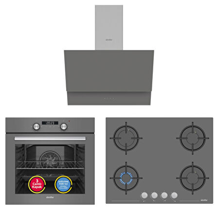 Simfer 4 Fonksiyon Trend Dijital Silver Power Turbo 3'lü Ankastre Set ( Fırın +  Ocak +  Davlumbaz)