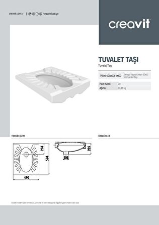 Creavit Omega Çevre Yıkamalı 50x60 cm Tuvalet Hela Taşı TP590