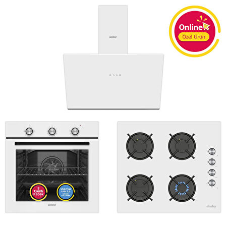 Simfer 4 Fonksiyon Trend Mekanik Beyaz Power Turbo 3'lü Ankastre Set ( 8229 Fırın + 3048 Ocak + 8722 Davlumbaz)