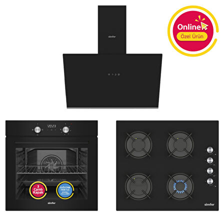 Simfer 4 Fonksiyon Trend Dijital Siyah Power Turbo  3'lü Ankastre Set ( 8230 Fırın + 3046 Ocak + 8721 Davlumbaz)