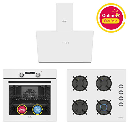 Simfer 4 Fonksiyon Trend Dijital Beyaz Power Turbo 3'lü Ankastre Set (8231 Fırın + 3048 Ocak + 8722 Davlumbaz)