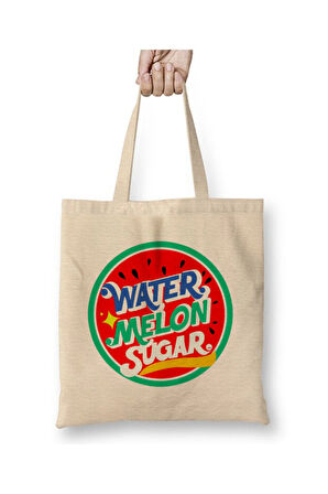 Twinkling Watermelon Viva La Vida Logo Beyaz Bez Çanta Uzun Saplı Alışveriş Çantası Plaj Çantası