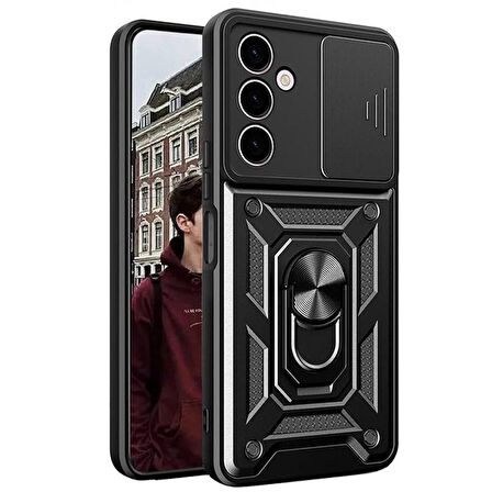 Gpack Samsung Galaxy A15 Kılıf Sert Silikon Tank Aramid Sürgülü Vega Yüzüklü