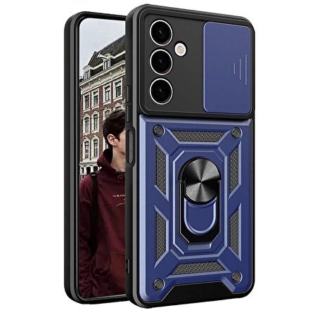 Gpack Samsung Galaxy A15 Kılıf Sert Silikon Tank Aramid Sürgülü Vega Yüzüklü