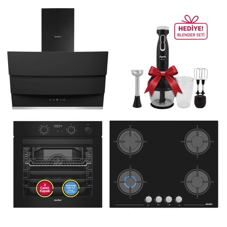 Simfer 0+10 Fonksiyon Steam Master Siyah 3'lü Ankastre Set (8244 Fırın + 3653 Ocak + 8678 Davlumbaz)