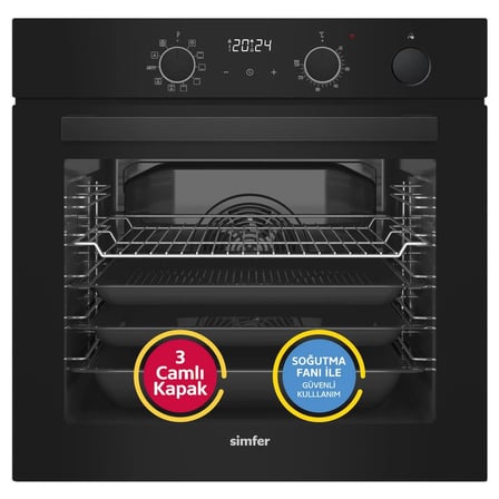 Simfer 0+10 Fonksiyon Steam Master Siyah 3'lü Ankastre Set (8244 Fırın + 3653 Ocak + 8678 Davlumbaz)