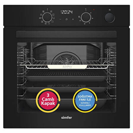 Simfer 11 Fonksiyon Steam Master Siyah 3'lü Ankastre Set (8244 Fırın - 3653 Ocak - 8738 Davlumbaz)