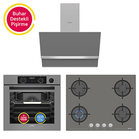 Simfer 11 Fonksiyon Steam Master Gri 3'lü Ankastre Set (8246 Fırın - 3656 Ocak - 8740 Davlumbaz)