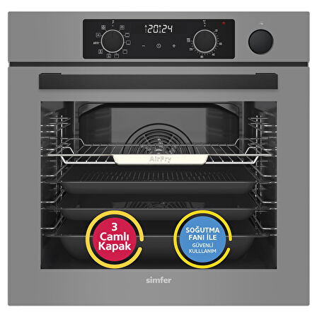 Simfer 11 Fonksiyon Steam Master Gri 3'lü Ankastre Set (8246 Fırın - 3656 Ocak - 8740 Davlumbaz)