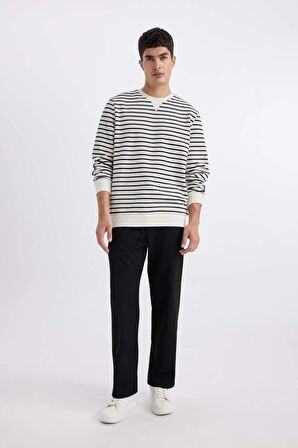 DeFacto Modern Fit Bisiklet Yaka Çizgili Sweatshirt B6498AX24SPWT32