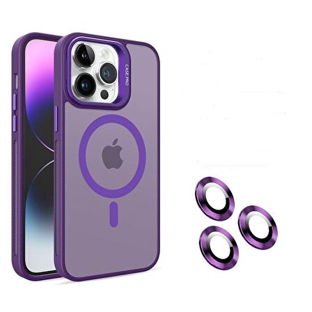 Gpack Apple iPhone 14 Pro Kılıf Magsafeli Standlı Sert Mika  Lens Koruyucu
