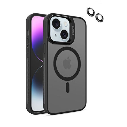 Gpack Apple iPhone 15 Kılıf Magsafeli Standlı Sert Mika  Lens Koruyucu  Nano