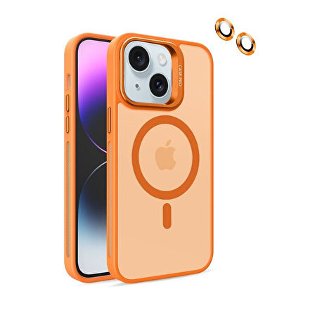 Gpack Apple iPhone 15 Plus Kılıf Magsafeli Standlı Sert Mika  Lens Koruyucu  Nano
