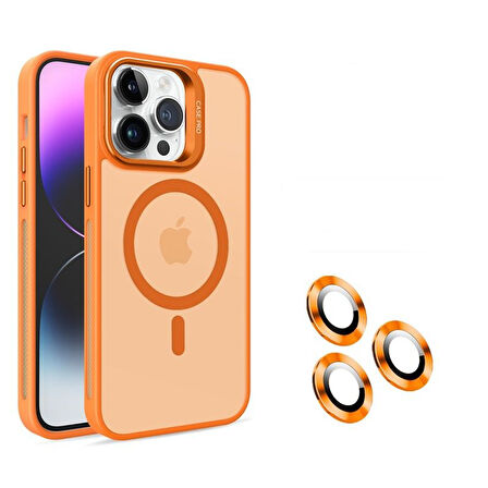 Gpack Apple iPhone 15 Pro Kılıf Magsafeli Standlı Sert Mika  Lens Koruyucu  Nano