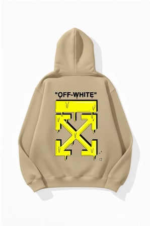 Unisex Yumuşak Dokulu Off White Baskılı Tasarım Oversize 3 İplik Hoodie Sweatshirt
