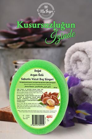 Doğal Argan Özlü Süngerli Sabun, Argan Özlü Sabunlu Vücut Duş Süngeri, Banyo Lifi 125 gr