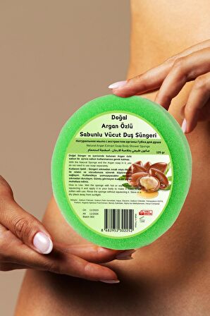 Doğal Argan Özlü Süngerli Sabun, Argan Özlü Sabunlu Vücut Duş Süngeri, Banyo Lifi 125 gr