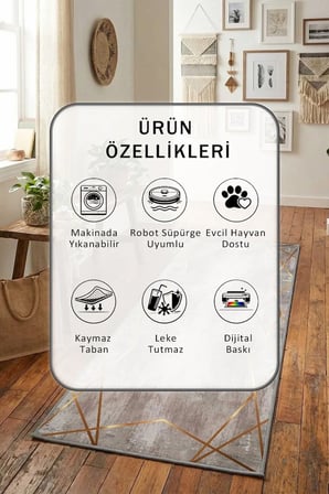 Yıkanabilir Kaymaz Girne Gold Dijital Baskılı Yolluk Halı Tüy Tutmaz