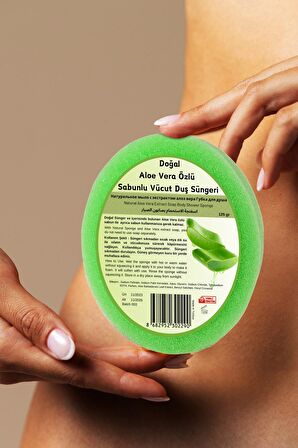 Doğal Aloe Vera Özlü Süngerli Sabun, Aloe Vera Özlü Sabunlu Vücut Duş Süngeri, Banyo Lifi 125 gr