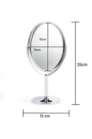 SONX Oval Masaüstü Ayaklı 360° Dönebilen, İşyeri, Seyahat İçin Mini Krom Ayna 15X25CM