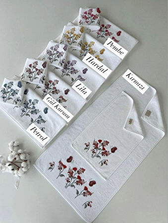 SARRA KADİFE 3D NAKIŞLI ANALİ-KIZLI 2'Lİ TAKIM - GELİNCİK- KIRMIZI