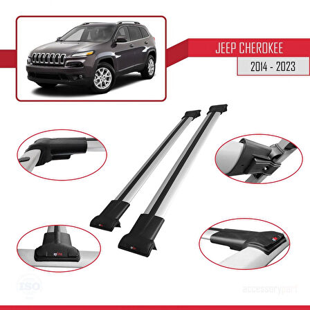 Jeep Cherokee 5 (KL) 2014-2023 Arası ile Uyumlu FLY Model Ara Atkı Tavan Barı Gri 2 Adet