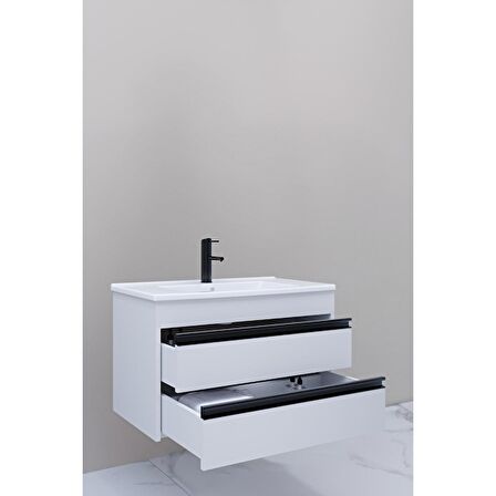 Levante 85 Cm Beyaz Lavabolu Banyo Dolabı Npl Aynalı - Boy Dolap Hariç