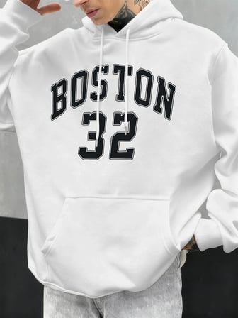 Boston Numarası 32 Desen Erkekler Hoody Cep Büyük Boy Hoodie Hip Hop Moda Giysiler Sonbahar R