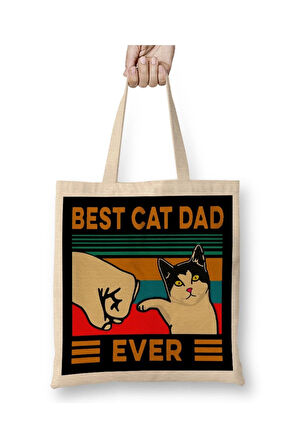 Best Cat Dad Ever Funny Cat Daddy Father Day Vintage Kedi Babası Bez Çanta Alışveriş Çantası