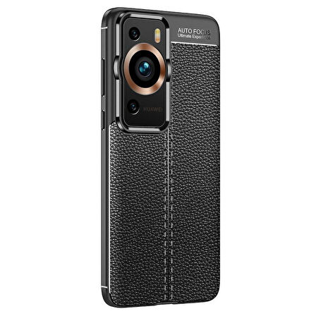 Gpack Huawei P60 Pro Kılıf Niss Silikon Kamera Korumalı Deri Görünümlü