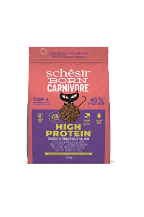 Schesir Born Carnivore Tavuklu Somonlu ve Ringa Balıklı Tahılsız Kedi Kuru Maması 1.25 Kg.
