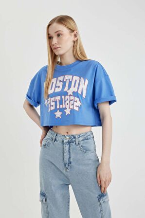 DeFacto Coool Oversize Fit Bisiklet Yaka Baskılı Kısa Kollu Tişört B7115AX24SMBE419